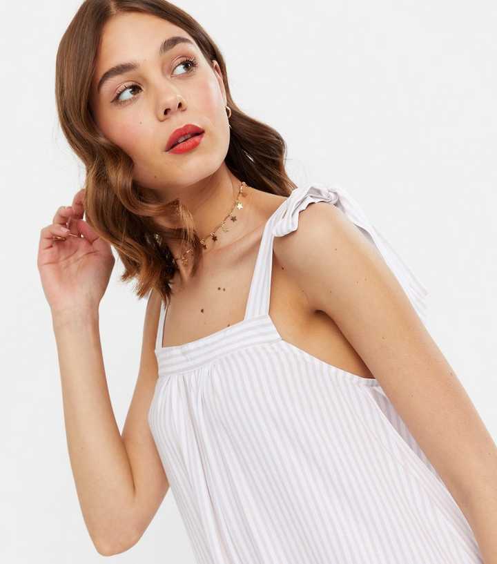 Stradivarius scoop neck satin cami in stone