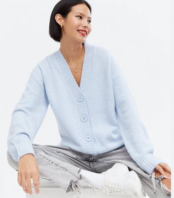 Pale Blue Knit Oversized Button Up Cardigan New Look