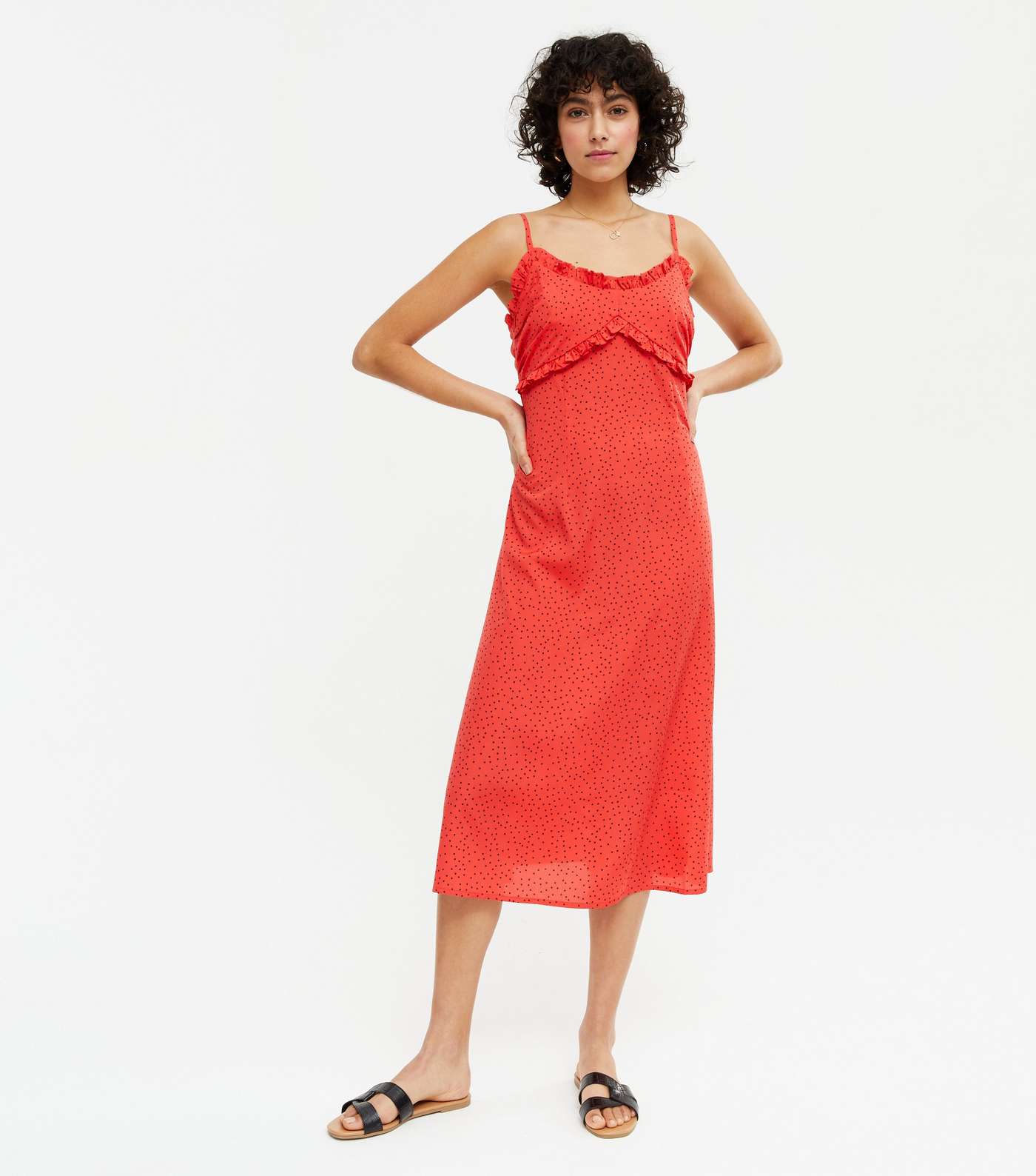 Red Heart Print Frill Midi Slip Dress Image 2