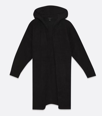 Black Batwing Long Hooded Cardigan New Look