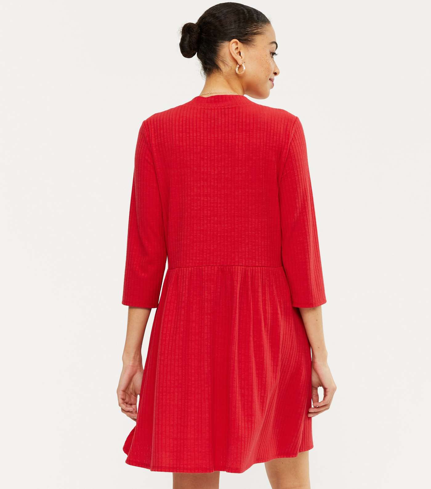 Red Ribbed Button Cardigan Dress Image 3