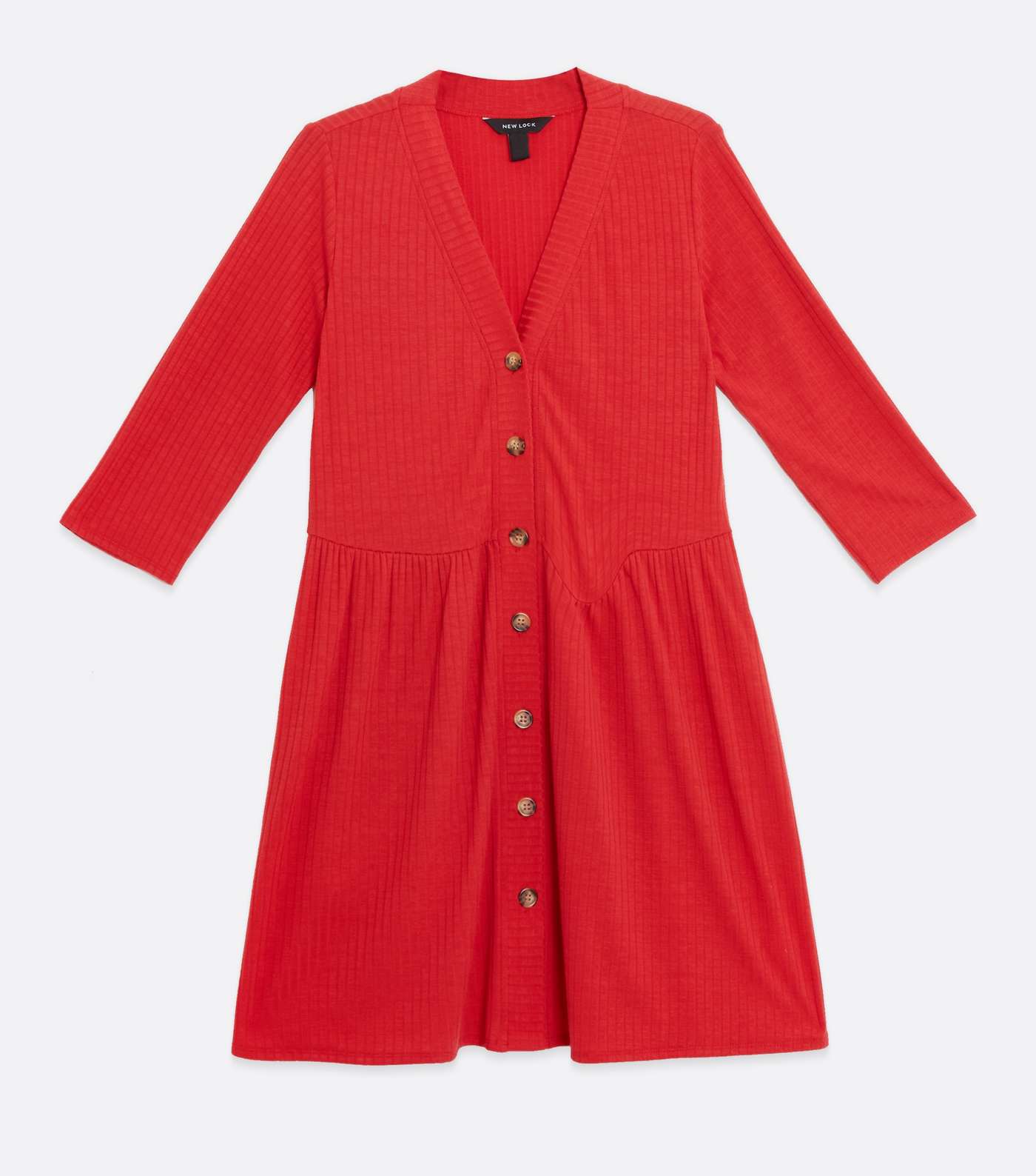 Red Ribbed Button Cardigan Dress Image 5