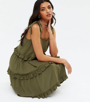 round neck tie strap mini dress