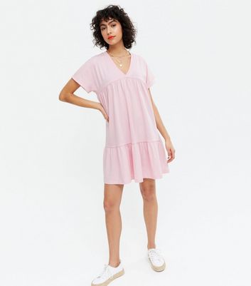 Pink V Neck Tiered Smock Dress | New Look