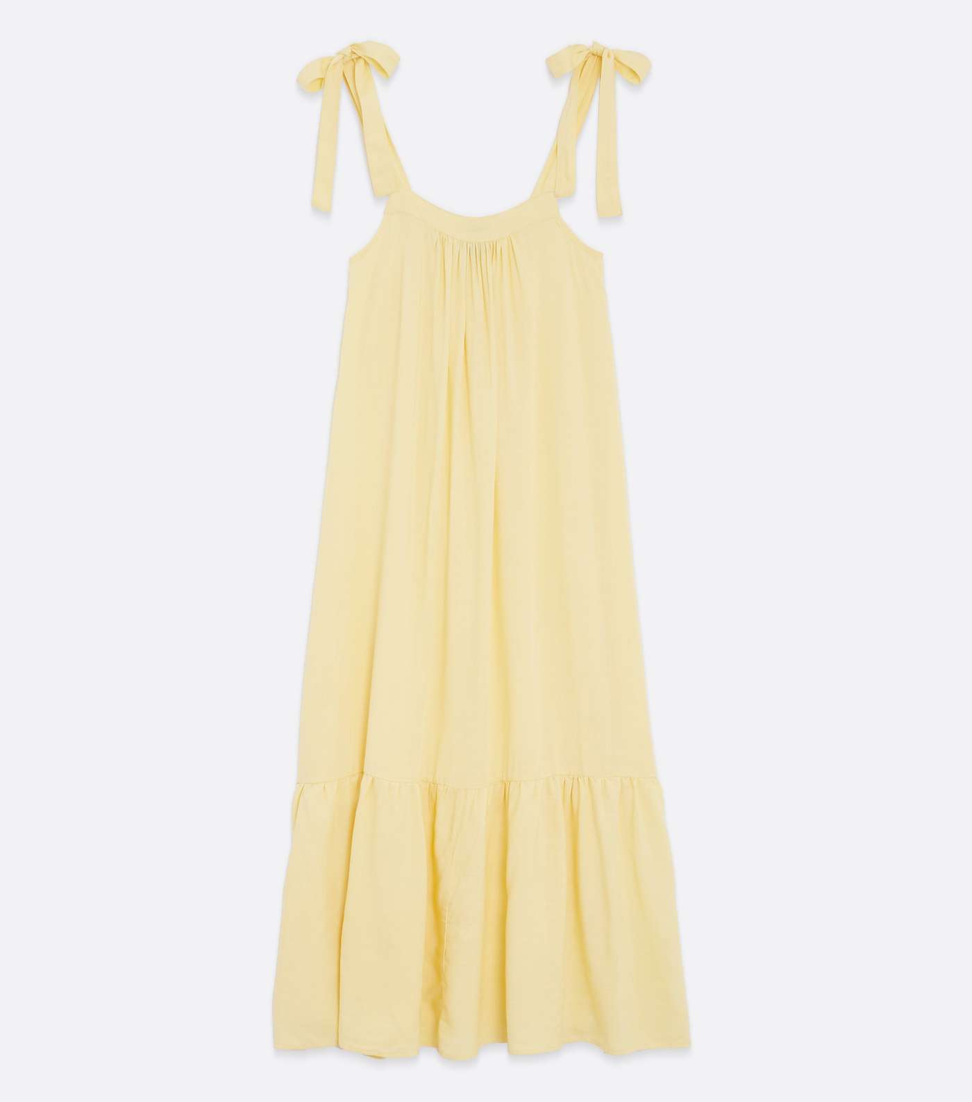Pale Yellow Tie Strap Tiered Midi Dress Image 5