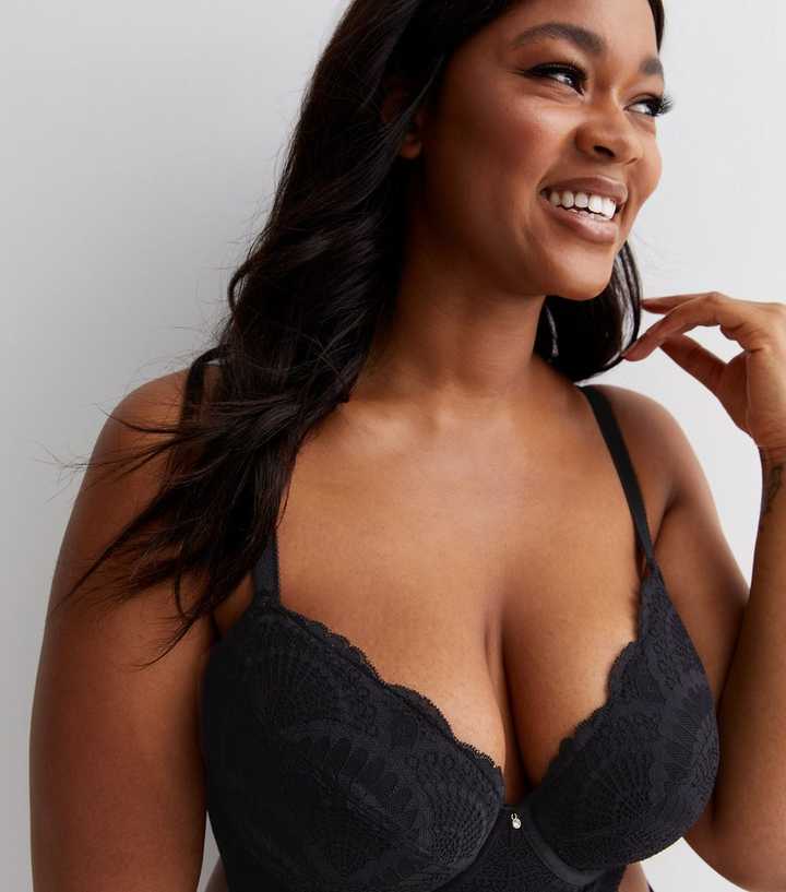 New Look DD lace plunge bra in black