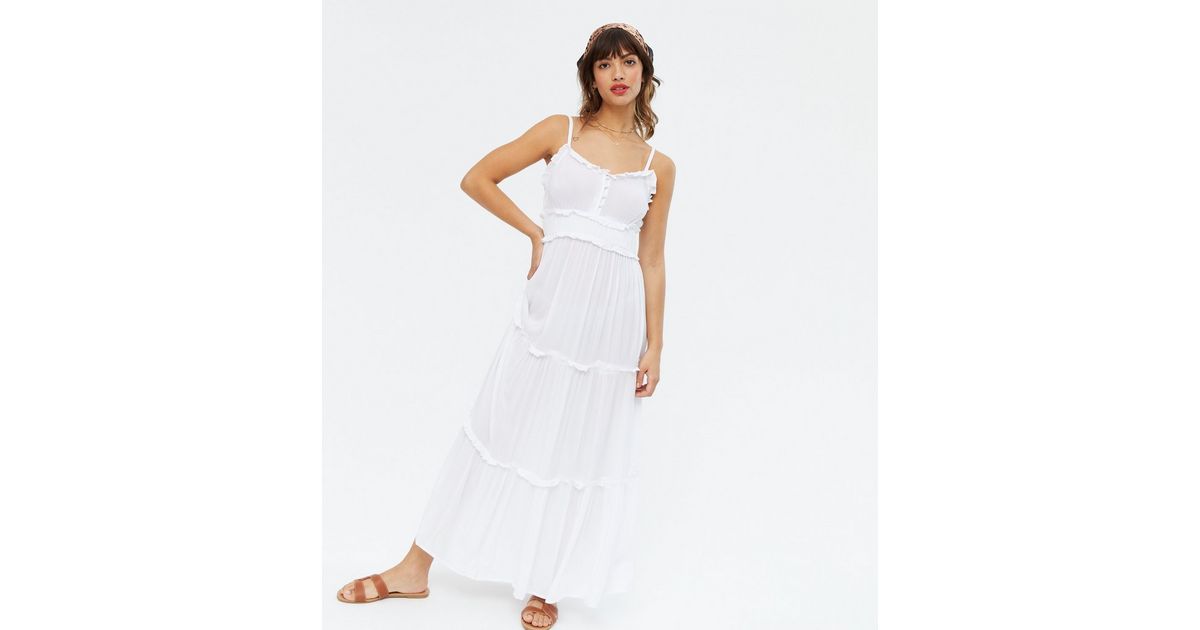White Frill Strappy Tiered Maxi Dress | New Look