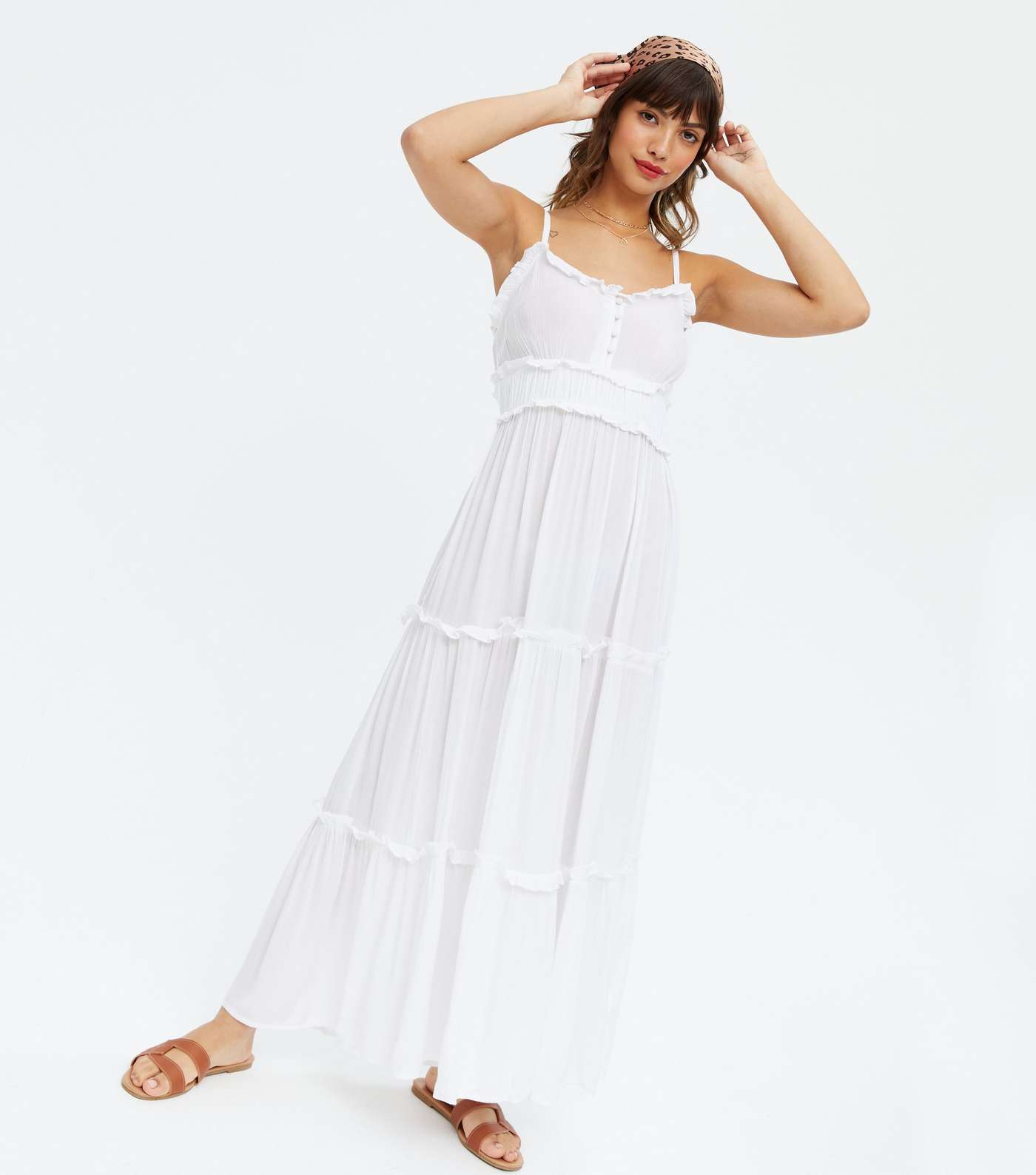 White Frill Strappy Tiered Maxi Dress Image 2