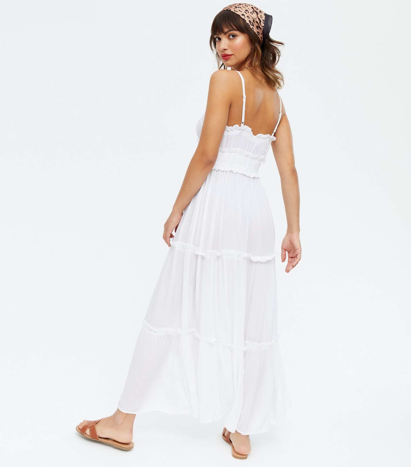 White Frill Strappy Tiered Maxi Dress Image 4