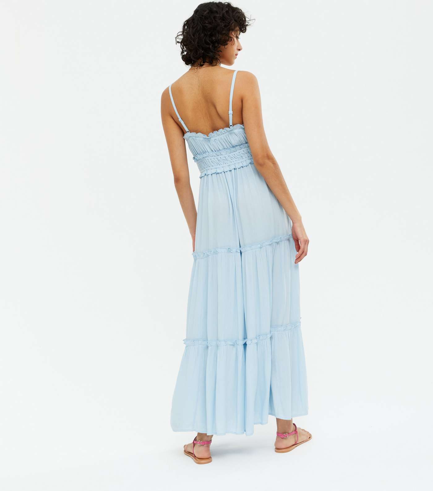 Pale Blue Frill Strappy Tiered Maxi Dress Image 4