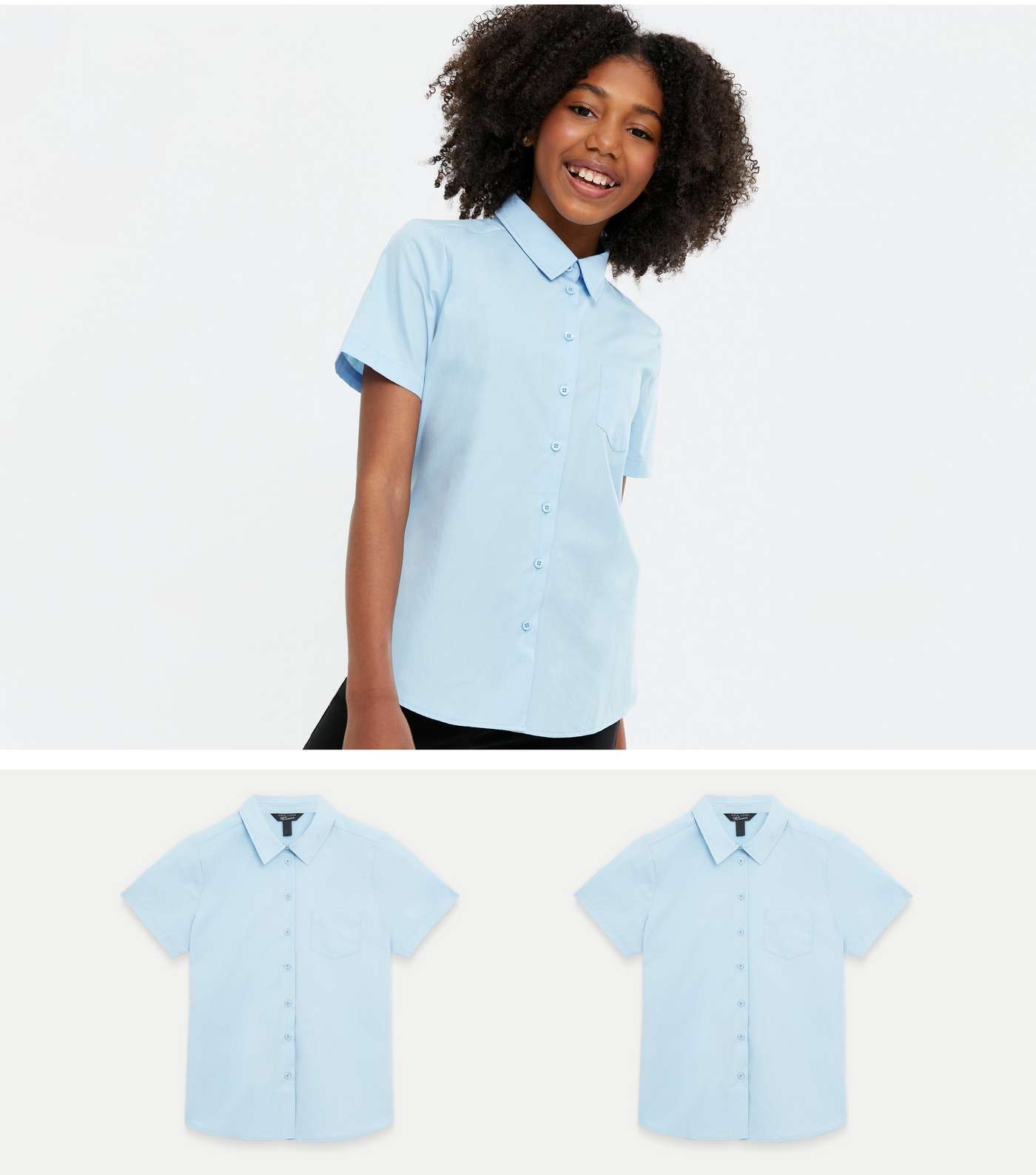 Girls 2 Pack Pale Blue Collared Short Sleeve Shirts