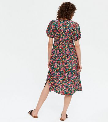 Blue Vanilla Navy Floral Ruched Puff 
