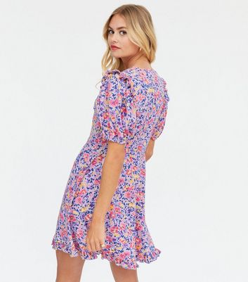 Blue Vanilla Lilac Floral Frill Puff 