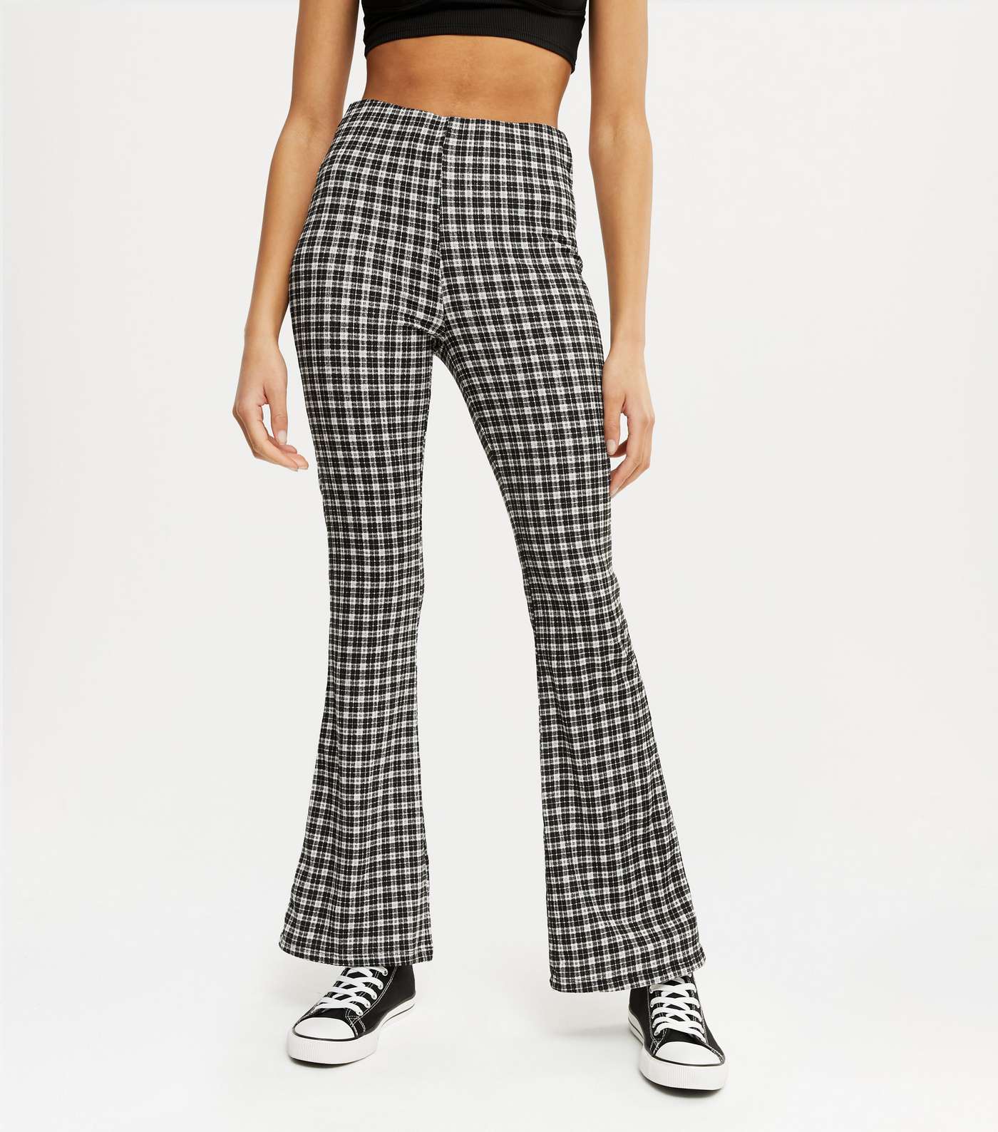 Black Check Jersey Flared Trousers  Image 2