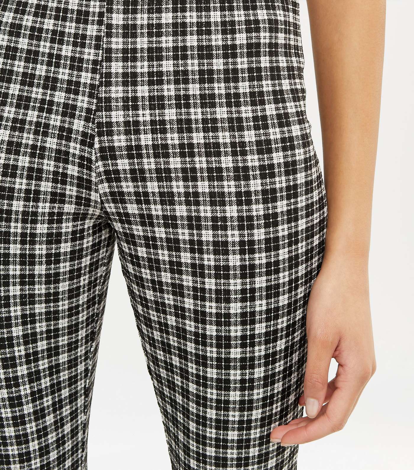 Black Check Jersey Flared Trousers  Image 4