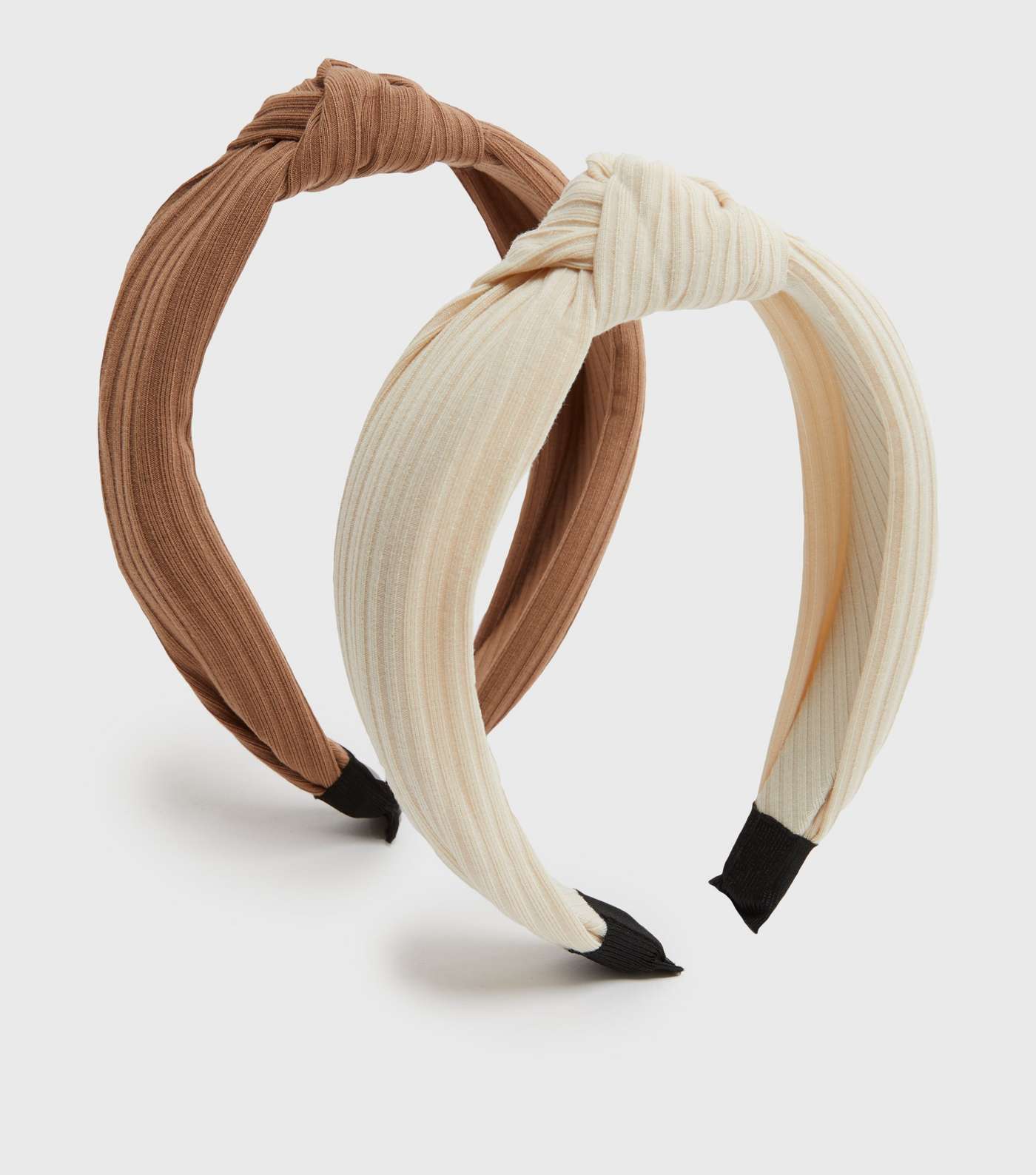 2 Pack Brown and Cream Ribbed Knot Headbands