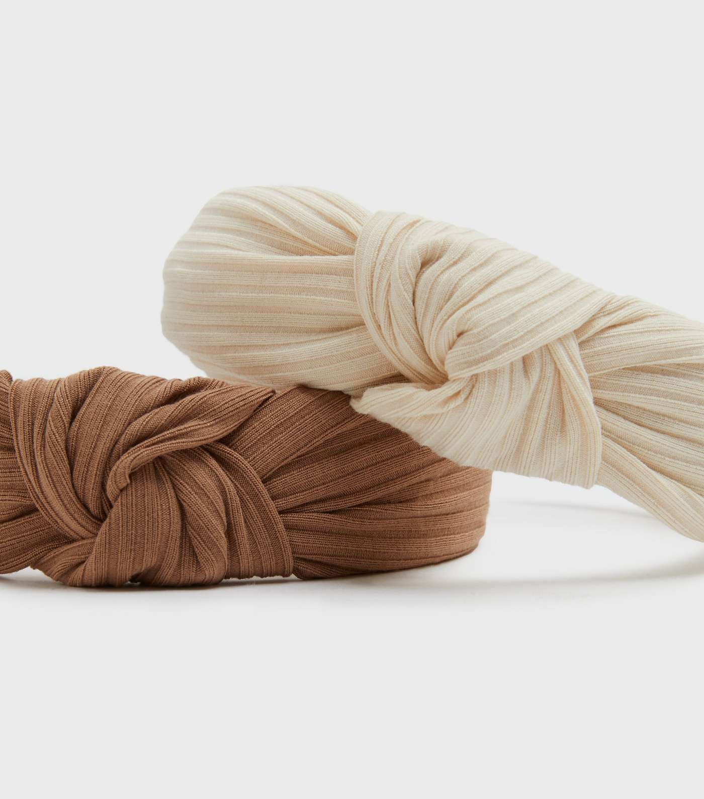2 Pack Brown and Cream Ribbed Knot Headbands Image 3