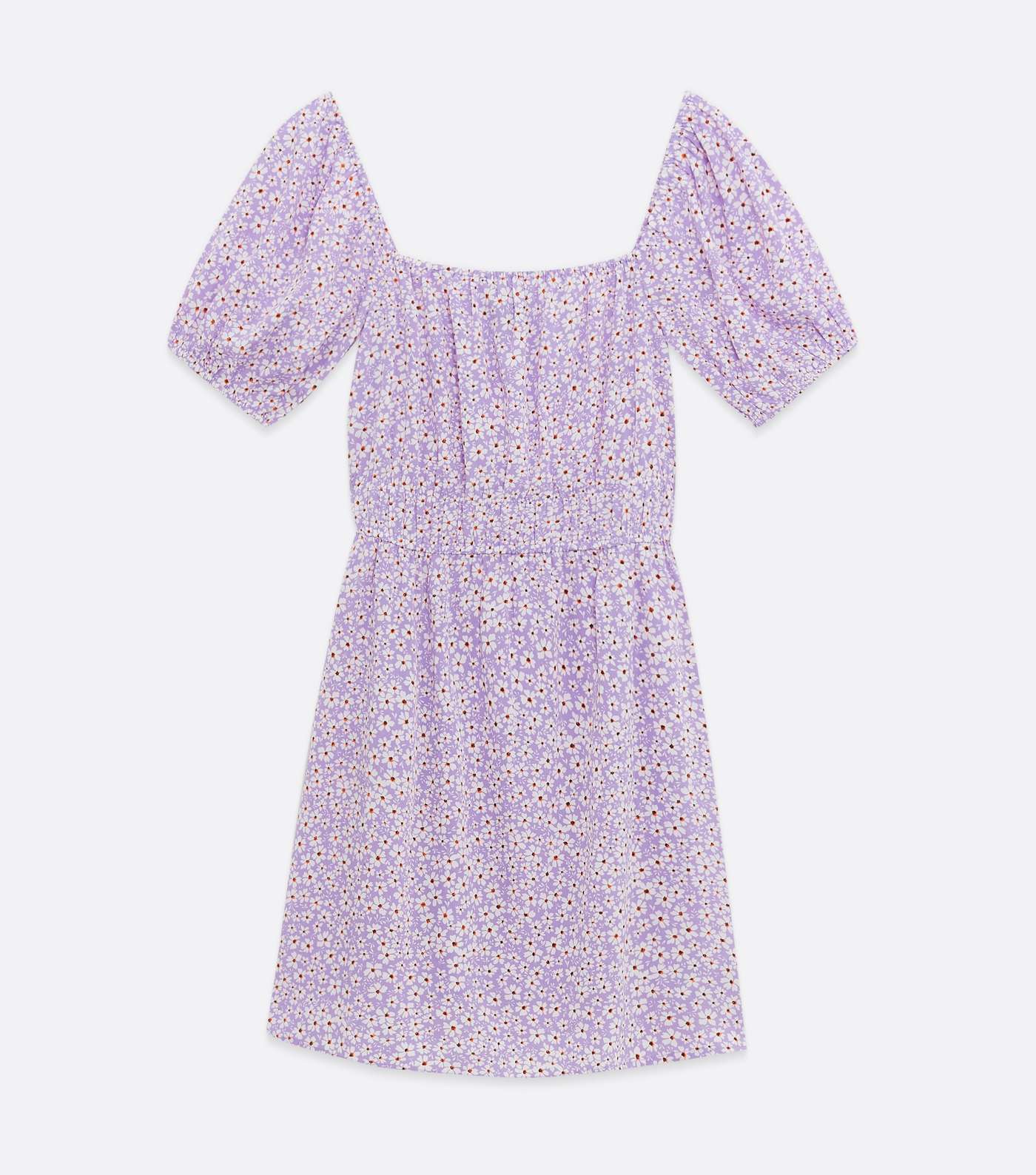Purple Ditsy Floral Square Neck Shirred Dress Image 5