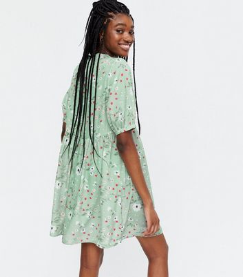 green floral v neck dress