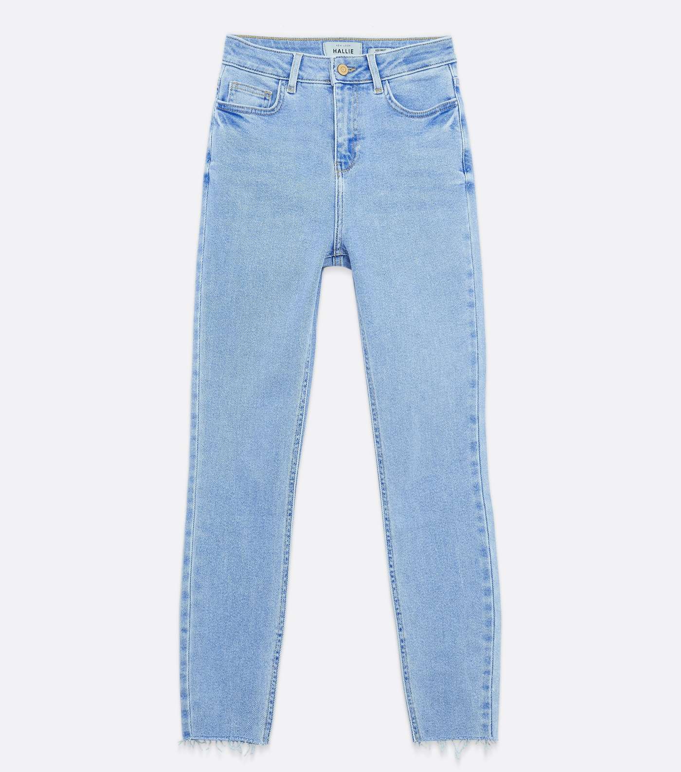 Bright Blue Frayed Hem High Waist Hallie Super Skinny Jeans Image 5