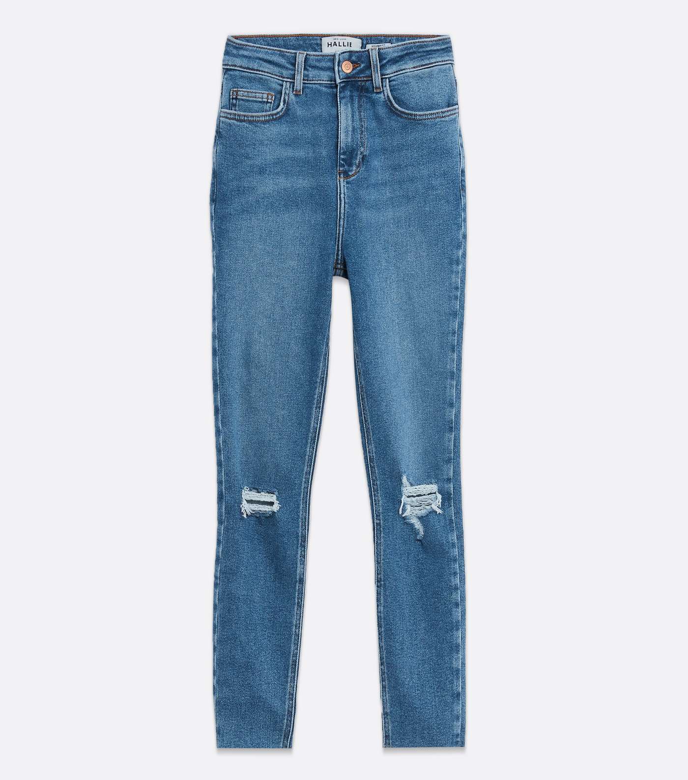 Blue Ripped Knees High Waist Hallie Super Skinny Jeans Image 5
