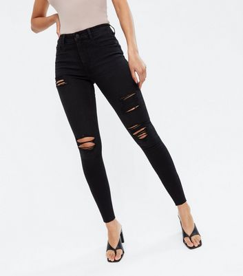 new look high waisted black ripped jeans