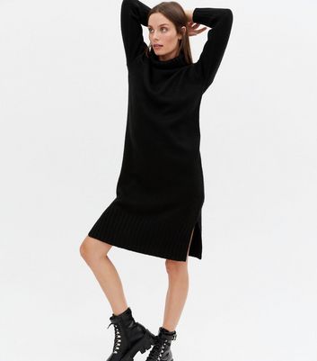 black knitted polo neck dress