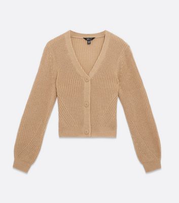 Girls Camel Chunky Knit Button Cardigan 