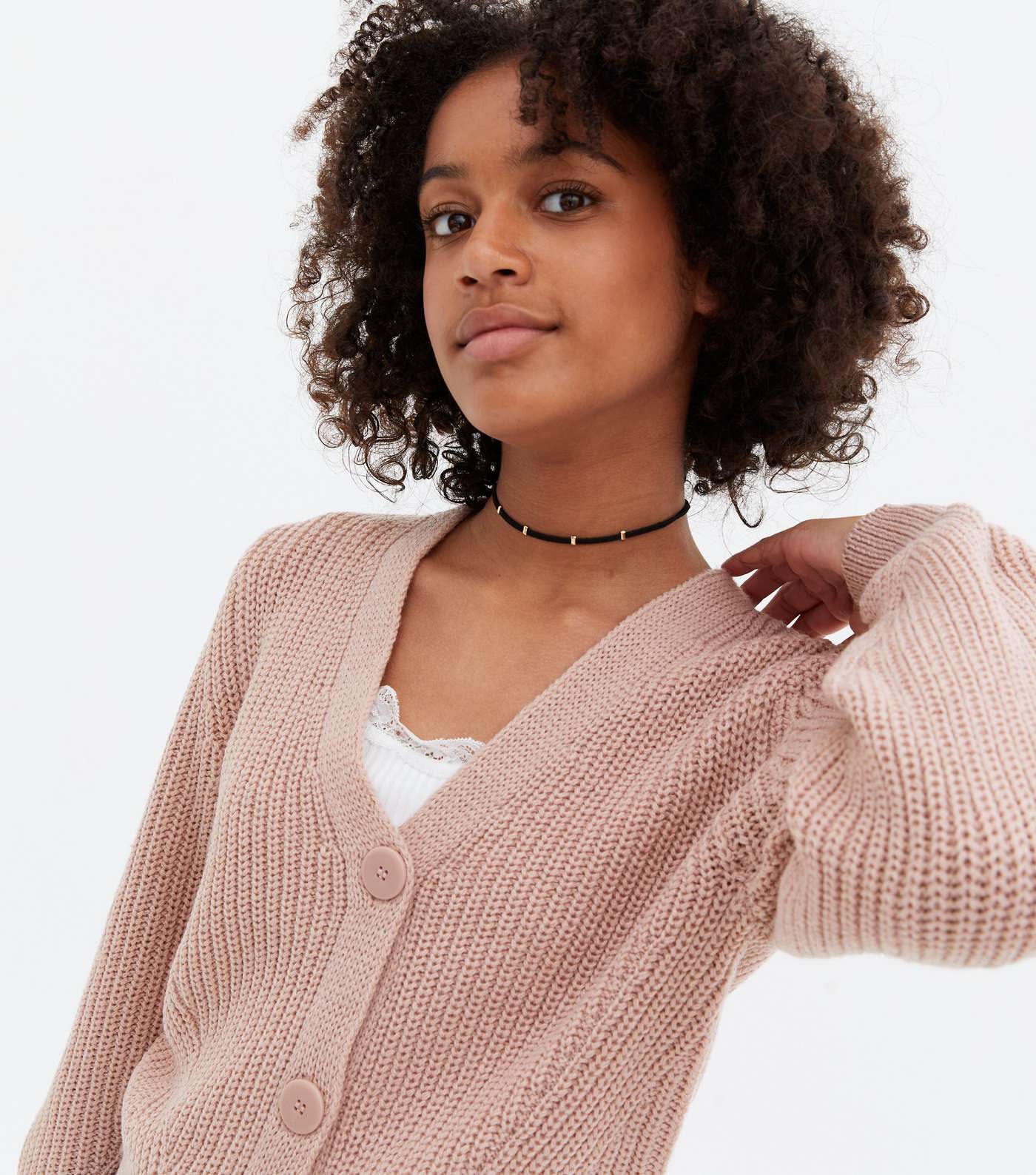 Girls Mid Pink Chunky Knit Button Cardigan Image 3