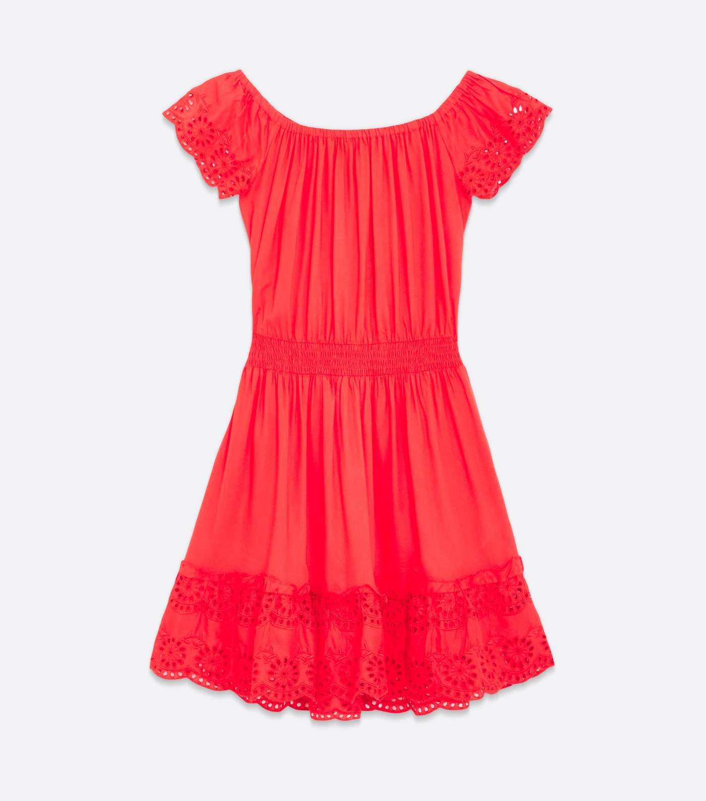 Girls Red Broderie Trim Bardot Mini Dress Image 5