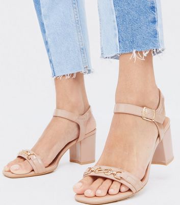 cream block heel sandals wide fit