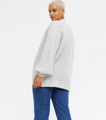 Curves Grey Balloon Sleeve Cardigan 
