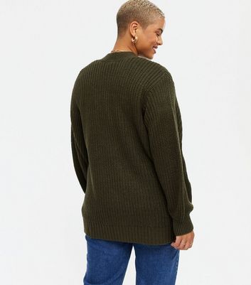 Curves Khaki Puff Sleeve Cardigan New Look