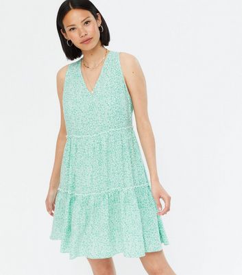 green floral v neck dress