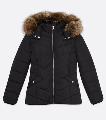 girls faux fur hooded long puffer jacket