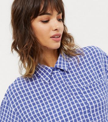 Blue Check Seersucker Oversized Shirt | New Look