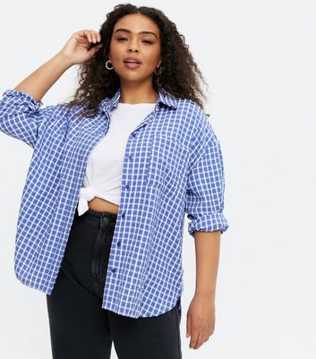 Blue Check Seersucker Oversized Shirt | New Look