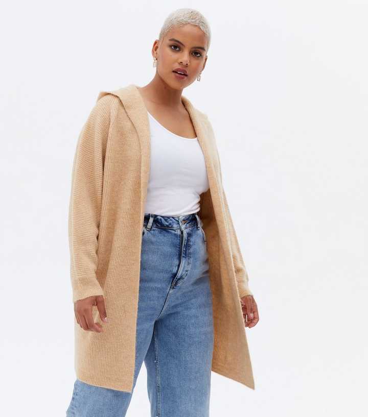 Curves Camel Batwing Long Hooded Cardigan