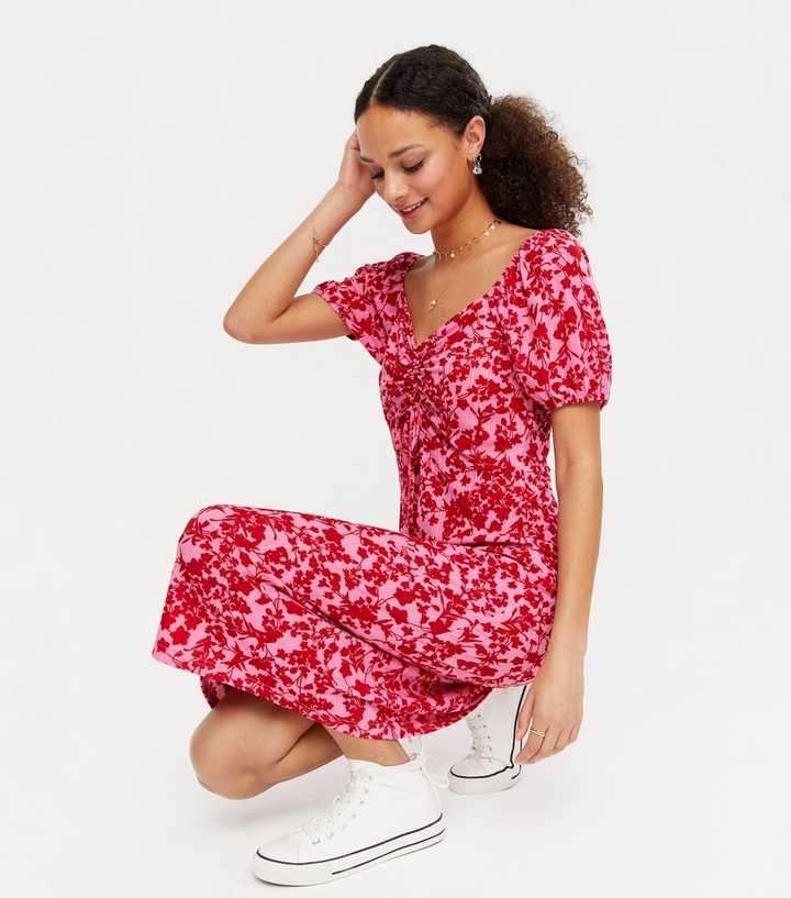 Blue Vanilla Pink Floral Square Neck Midi Dress | New Look