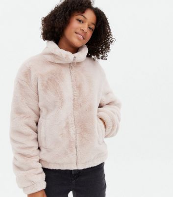 dusky pink faux fur jacket