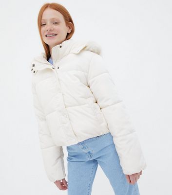 white hooded puffer jacket