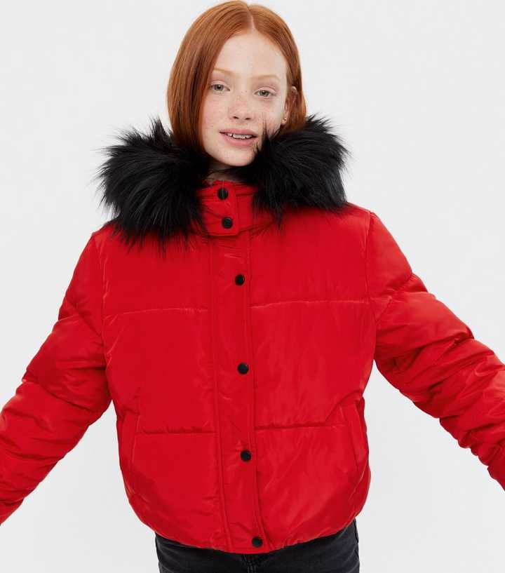 girls red puffer jacket