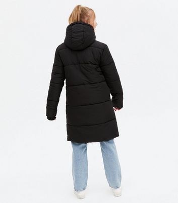 black long padded coat with hood