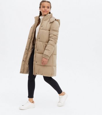 long camel puffer jacket