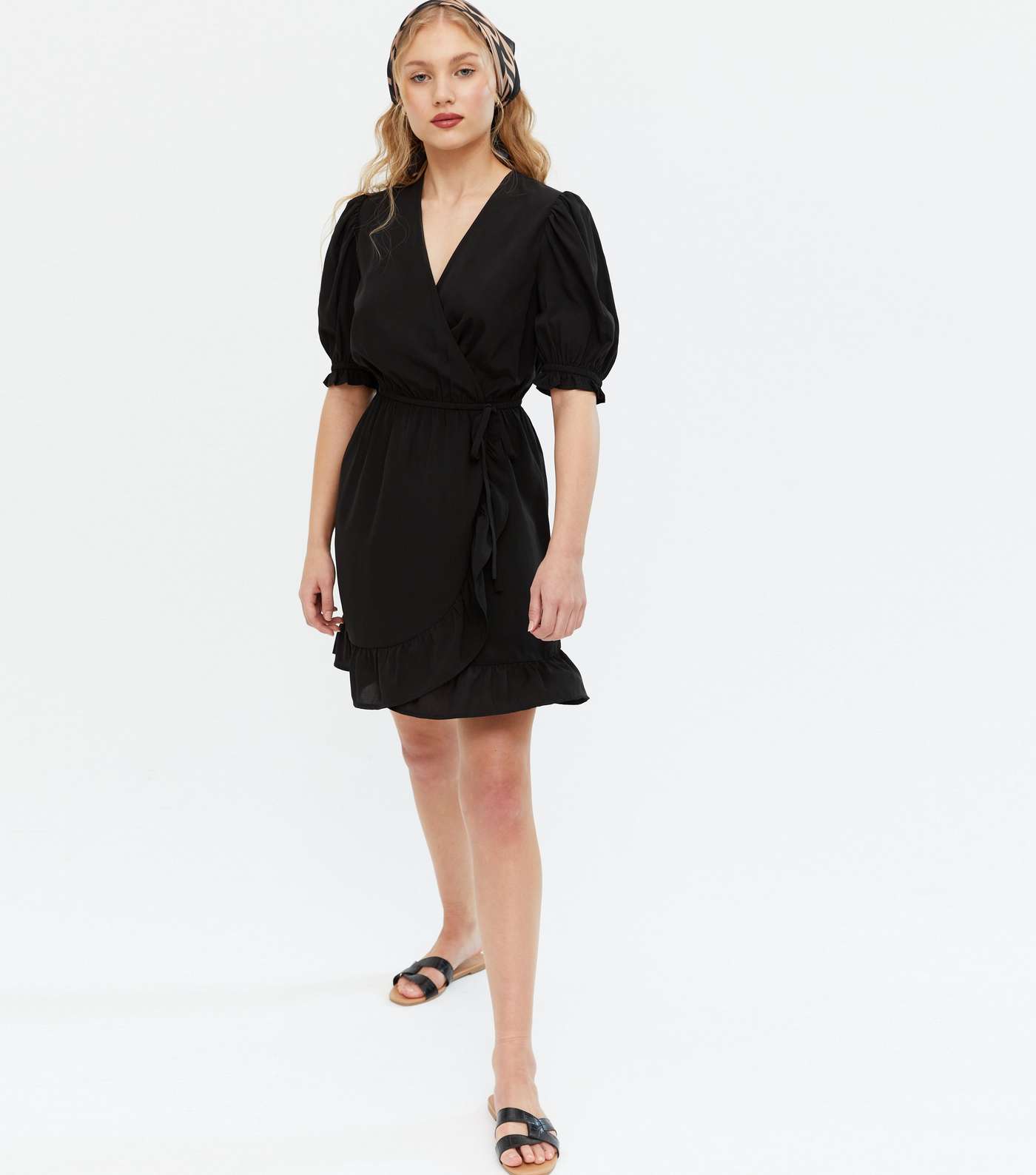 Black Frill Wrap Mini Dress Image 2