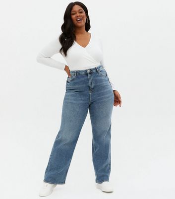 Curves Blue High Waist Sinead Baggy Fit Jeans | New Look