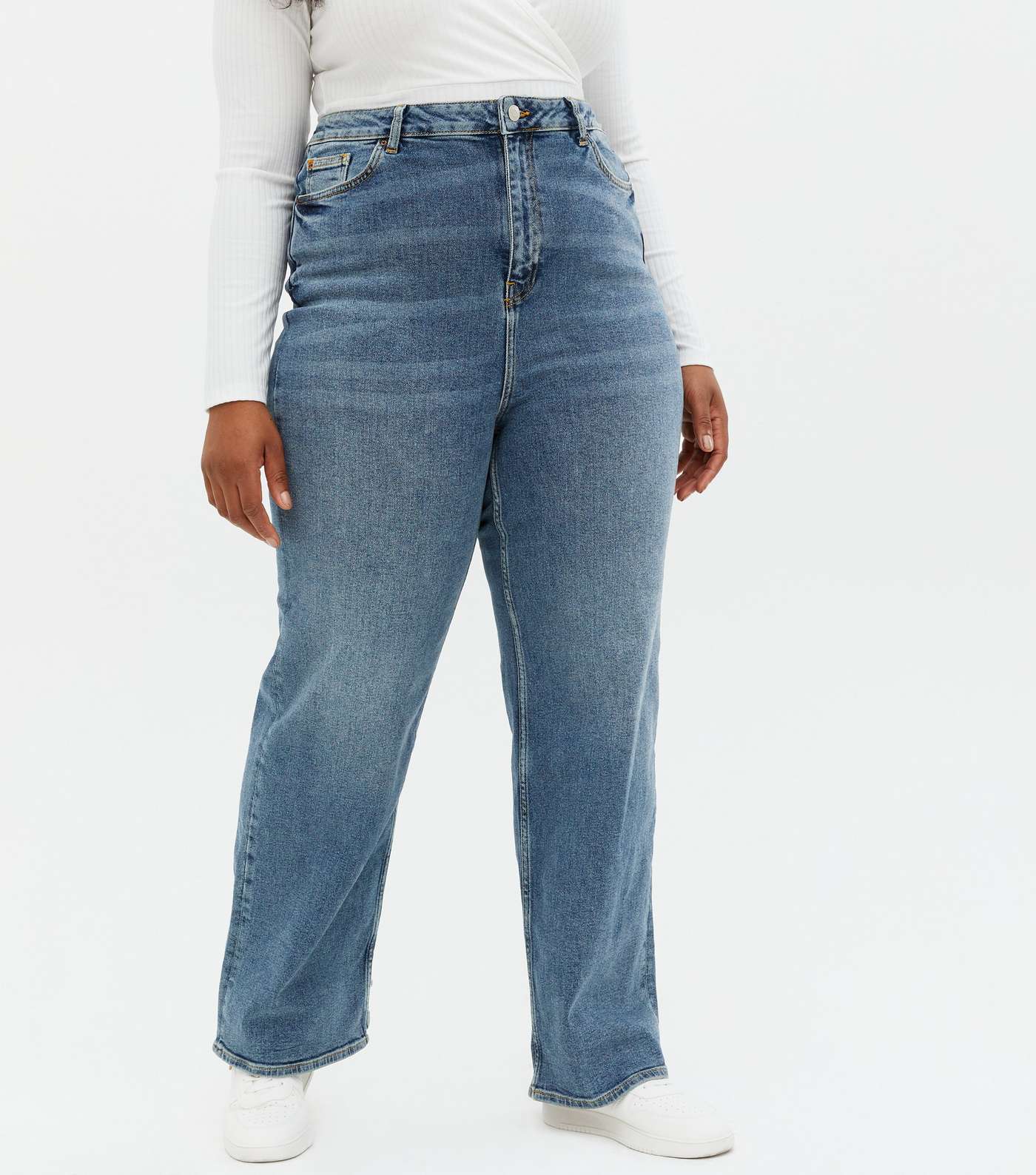 Curves Blue High Waist Sinead Baggy Fit Jeans Image 2