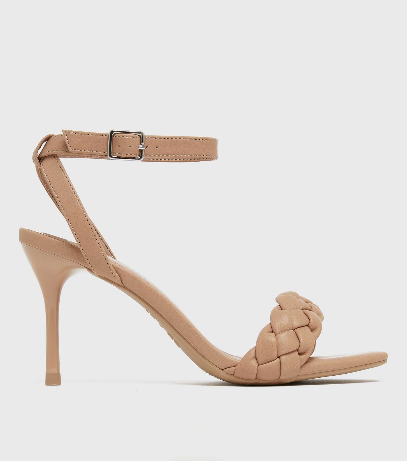Camel Plaited Strap Stiletto Heel Sandals