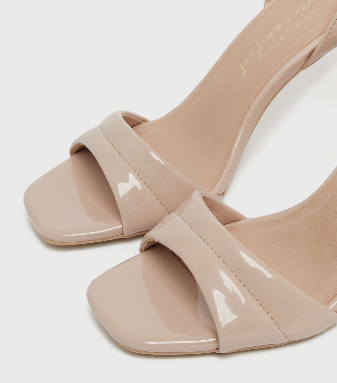 Cream Patent Padded Strap Stiletto Heel Sandals Image 3