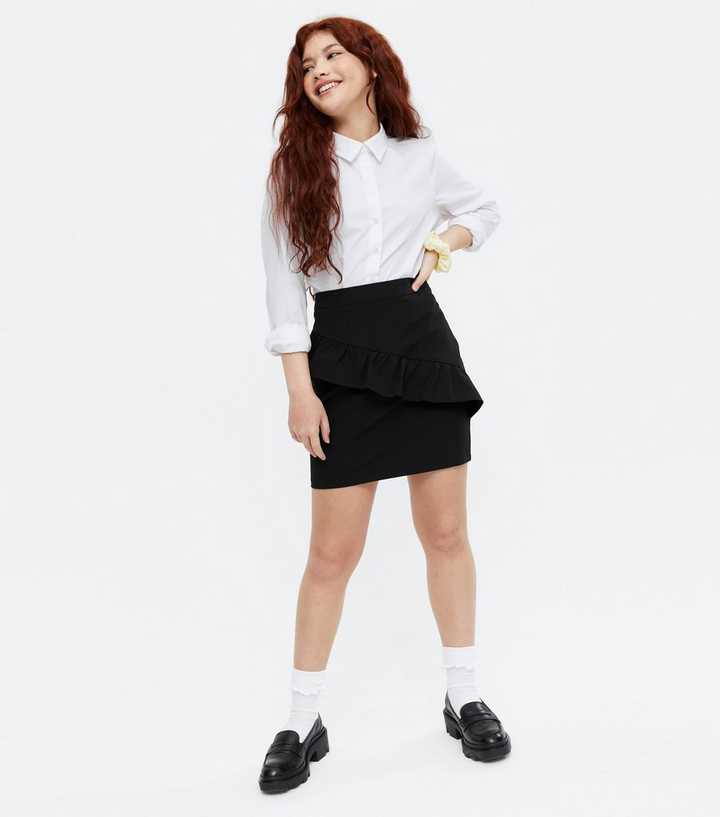Girls Black High Waist Ruffle Skirt